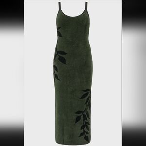 Killstar Olive Green Midi Dress with Black Leaf Design
